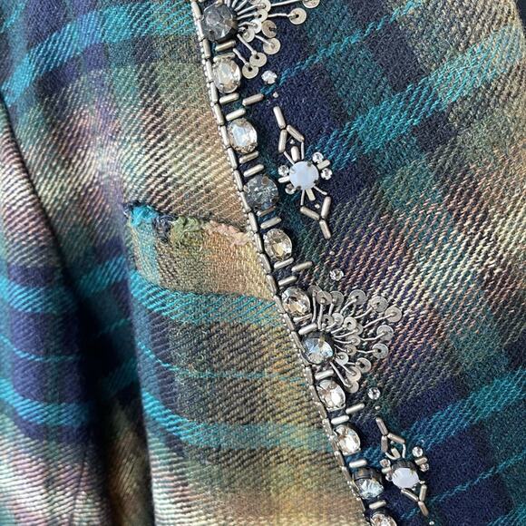 Isabel Marant Milroy Linen & Wool plaid embellished tie waist Coat FR44 US 12 - Picture 13 of 14
